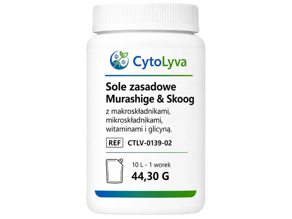 Sole zasadowe Murashige & Skoog z makroskładnikami, mikroskładnikami, witaminami i glicyną