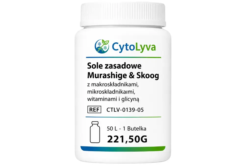 Sole zasadowe Murashige & Skoog z makroskładnikami, mikroskładnikami, witaminami i glicyną